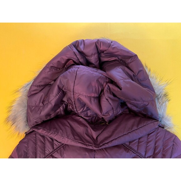 Andrew Marc Miranda Chevron Quilted Jacket Womens XS Burgundy Fur Trim Hood NWT - Picture 11 of 12